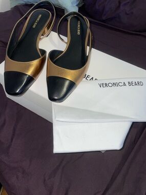 Veronica Beard Cecile Half d'Orsay Slingback Pump Dark Gold Black